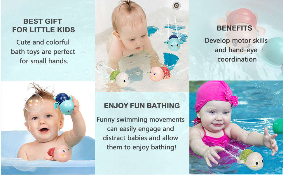Wind-Up Swimming Turtle Bath Toys (Pack of 3)