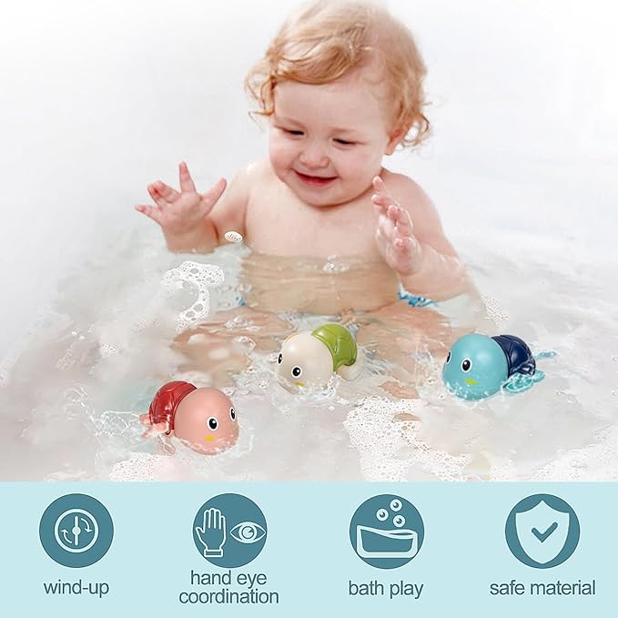 Wind-Up Swimming Turtle Bath Toys (Pack of 3)