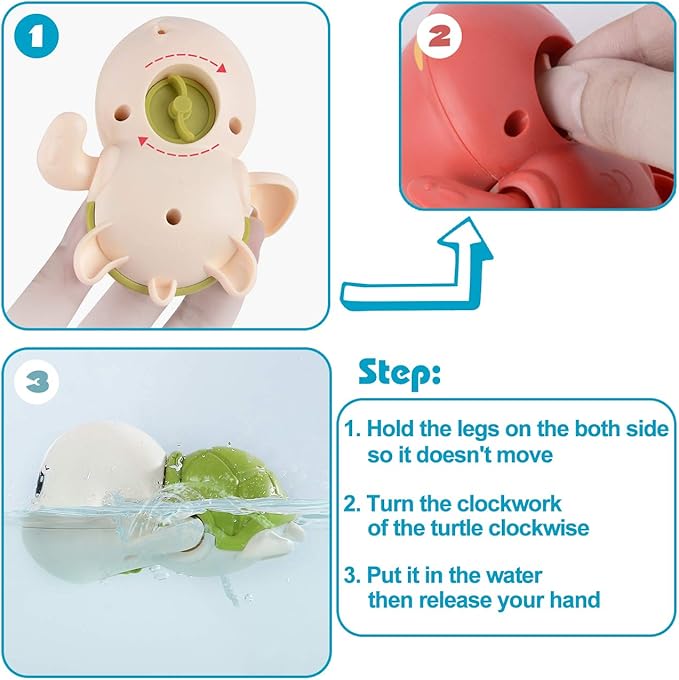 Wind-Up Swimming Turtle Bath Toys (Pack of 3)